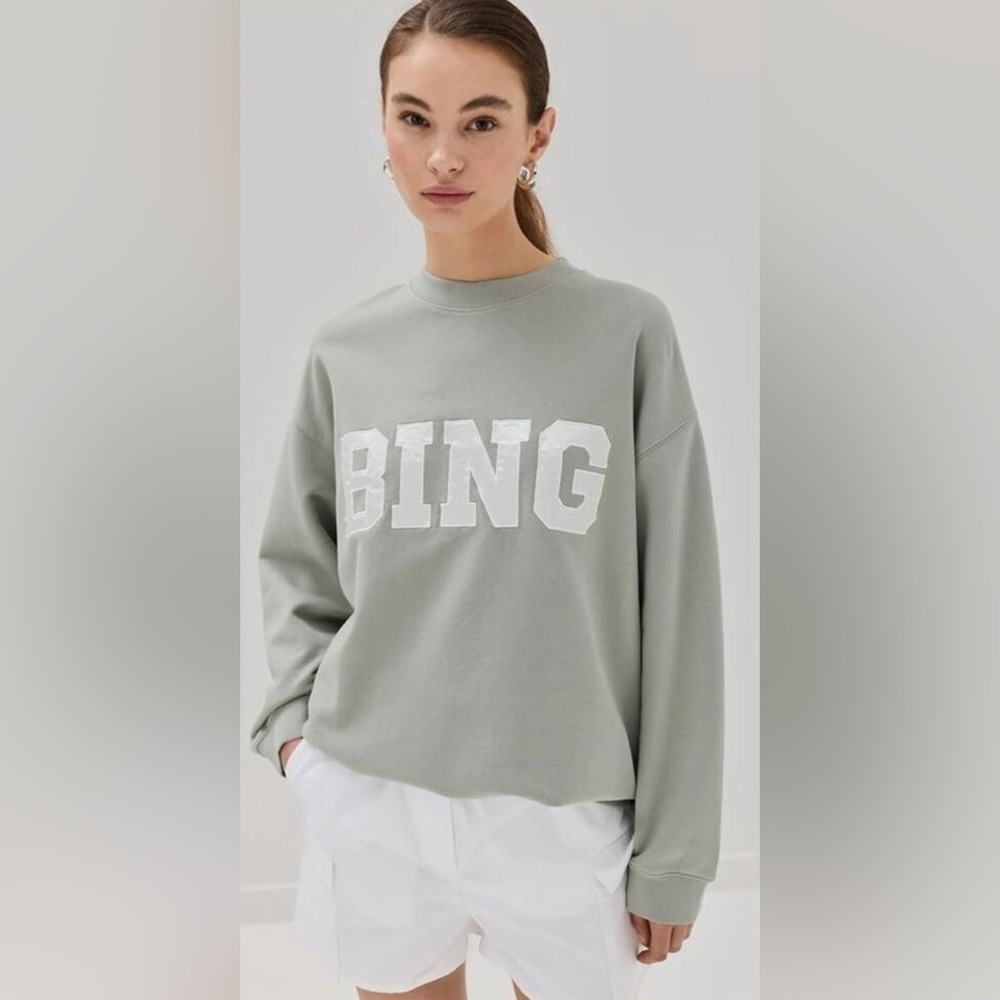 Anine Bing Tyler Sweatshirt in Sage Green Size S - Picture 2 of 7